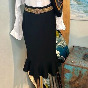 VTG EL Ana,Gorgeous Flared Hem Knit Skirt, Elegant,Classic Black,Timeless,Size M